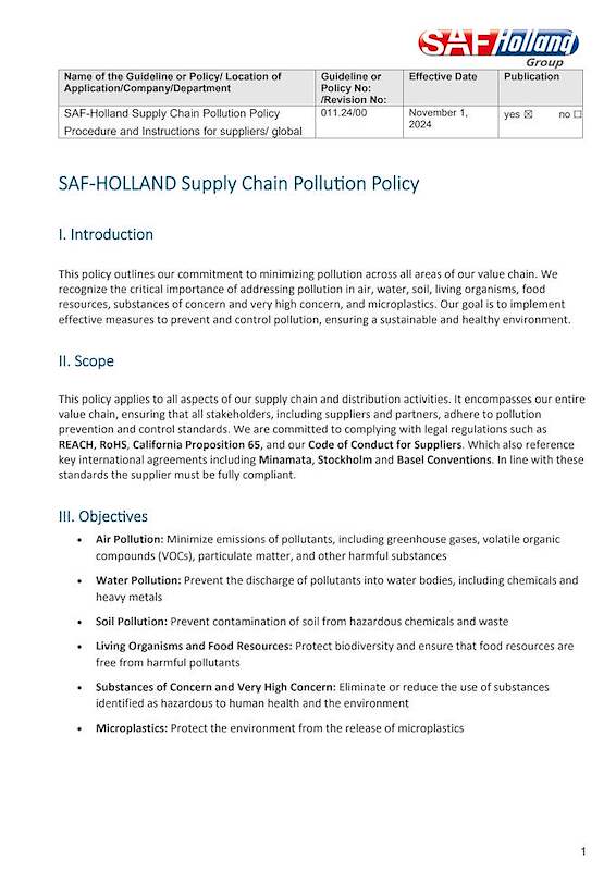 SAF-HOLLAND Supply Chain Pollution Policy