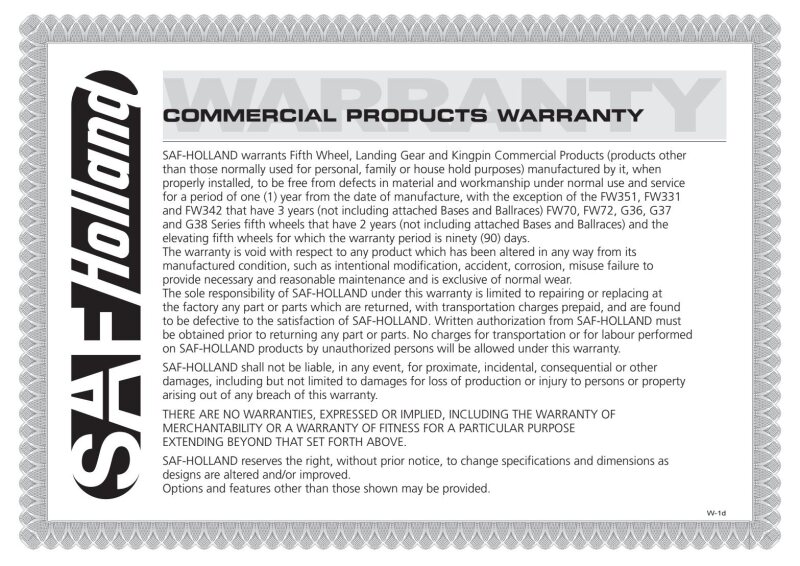 W-1d Commercial Products Warranty